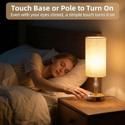 2PCS Table Lamp for Bedroom, Dimmable Touch, AC Outlet, USB A+C - Image 4