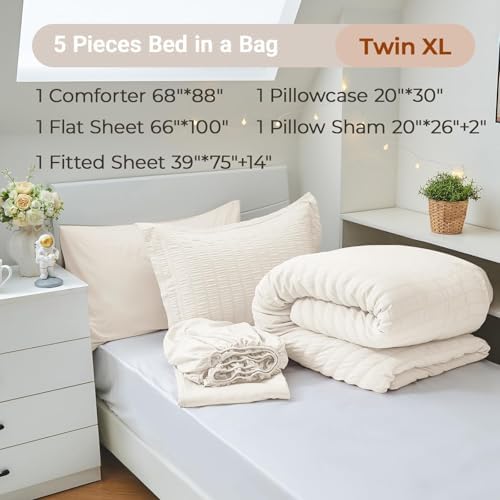 MUXHOMO 5 Pieces Twin XL Comforter Set, Seersucker Bed in a Bag Twin XL Size - Image 4