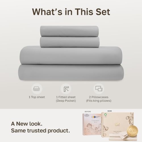 California Design Den 100% Organic Cotton Cal King Sheet Set, Light Grey - Image 3