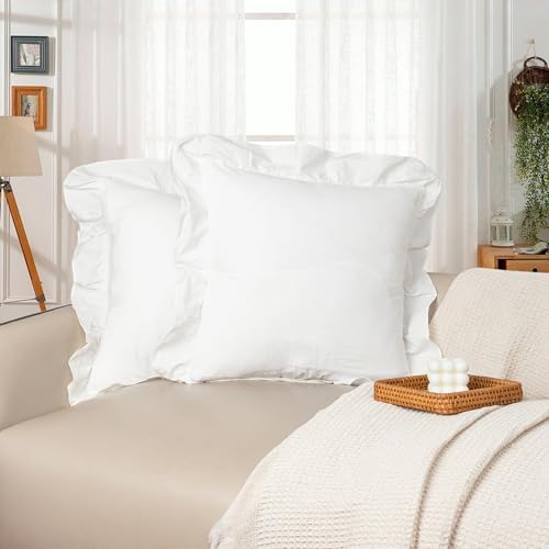 JoraLion Ruffled Throw Pillow Cover 18x18 Solid White by JoraLion