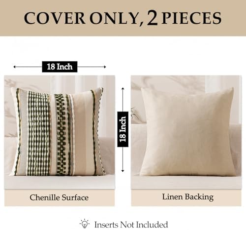 ANRODUO Boho Decorative Pillow Covers Olive Green Stripe 24x24 Pack of 2 - Image 4