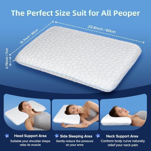 Ultra Thin Flat Pillows for Sleeping, Cooling Slim Memory Foam Pillow 2.25 in - Image 5