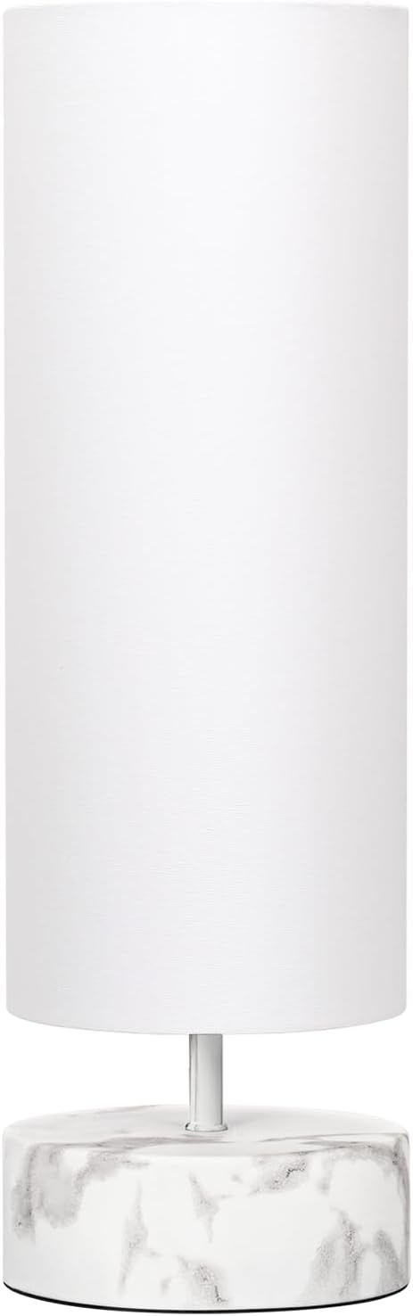 Touch Table Lamp with Metal Base Covered with Marble Grain, 3 Way Dimmable Modern Bedside Nightstand Lamp with White Shade, Simple Night Light for Bedroom Living Room Home Office, LED Bulb Included