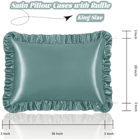 Homiest Sage Green Ruffle Satin Pillowcase Set of 2 - Image 3