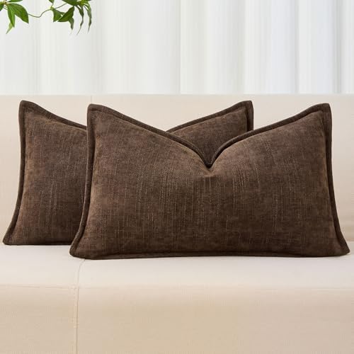 Allorry Throw Pillow Covers 12x20 Brown Chenille Solid Home DecorSY014B12 by Allorry