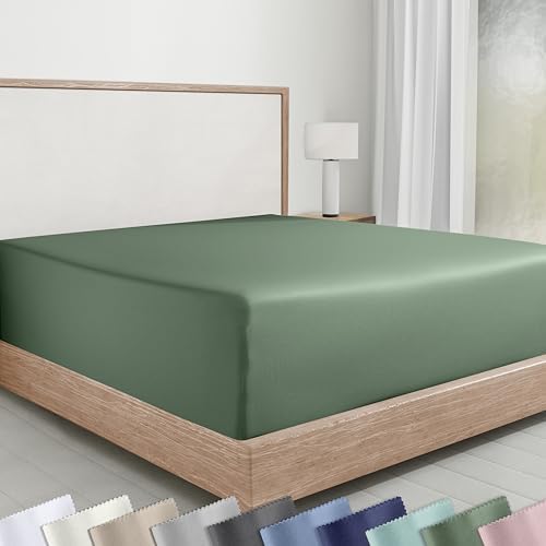 Natural 100% Cotton Sateen Twin XL Fitted Sheets Adjustable Bed, Pine Green by CaliforniaDesignDen