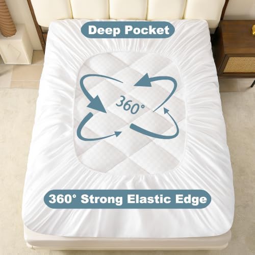 Twin Size Mattress Topper, Quilted Fitted Machine Washable Bed Mattress Pads - Image 5