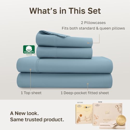 California Design Den 100% Cotton Sateen Bed Sheets Queen Size, Sky Blue - Image 3