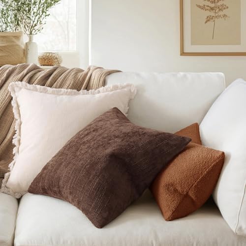 MIULEE Textured Chenille Throw Pillow Covers 20x20 Inch Red Brown - Image 5
