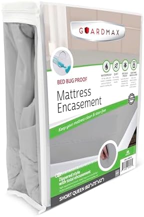 Guardmax Short Queen Mattress Protector Zippered, Bed Bug Mattress Cover by Guardmax