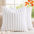 Set of 2 Decorative Throw Pillow Covers 22x22 Faux Fur Pure White by MEGAYESHome