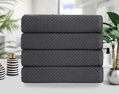 COTTON CRAFT Euro Spa Waffle Weave Bath Towels - Set of 4 Grey Towels - Image 6