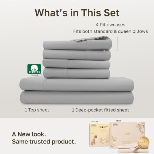 California Design Den 100% Cotton Sateen Queen Sheets Set, Light Grey - Image 3