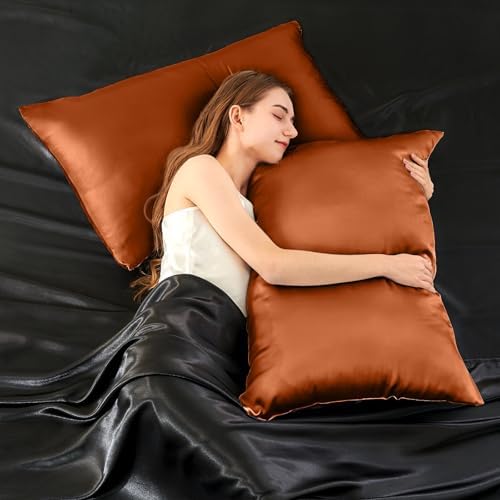 INFIIXSO Silk Pillow Cases Queen Size Set of 2, Hidden Zipper, Brunt Orange - Image 6