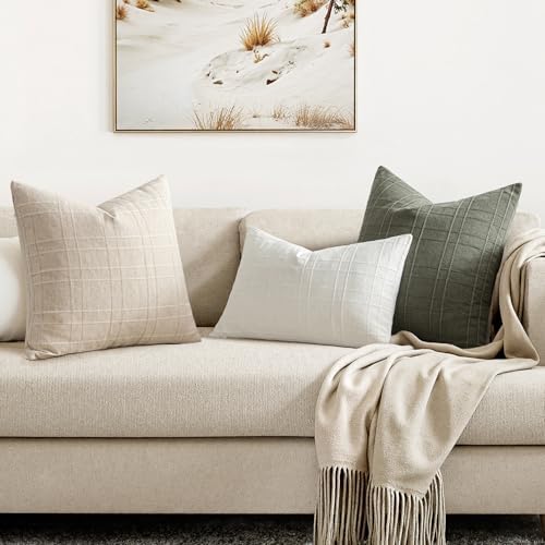 MIULEE Linen Plaid Pillow Covers Decorative 16x16 Natural Beige - Image 4