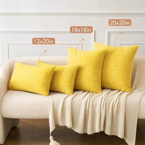 MIULEE Soft Chenille Lumbar Throw Pillow Covers Yellow 12x20 Pack of 2 - Image 4