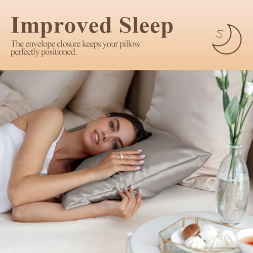 Silk Like Satin Pillowcase Queen Size, Dark Grey, 2 Pack, 20x30 Inches - Image 5