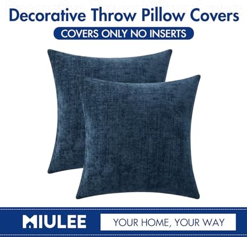 MIULEE Soft Chenille Throw Pillow Covers Blue 16x16 Inch Pack of 2 - Image 6