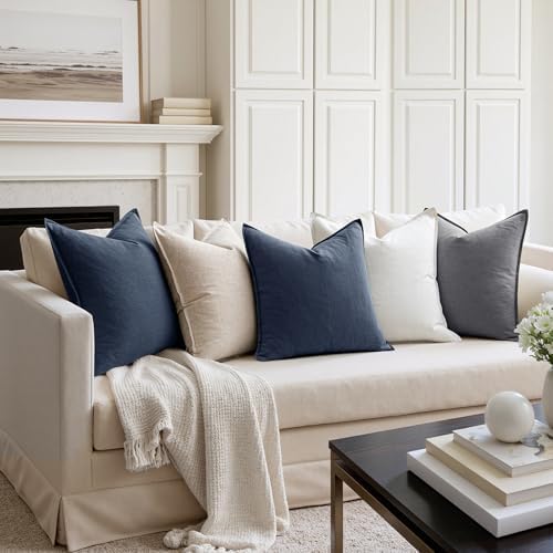 MIULEE Decorative Linen Pillow Covers 20x20 Inch Indigo Blue - Image 4