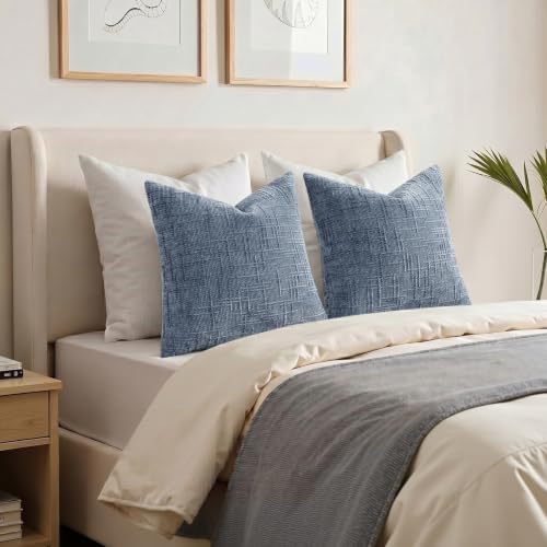 decorUhome Textured Chenille Throw Pillow Covers 16x16 Set of 2 Grey Blue - Image 4