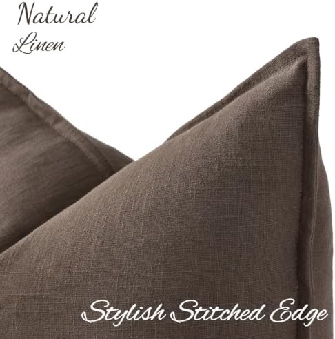 decorUhome Fall Brown Linen Throw Pillow Covers 24x24 Set of 2 - Image 2