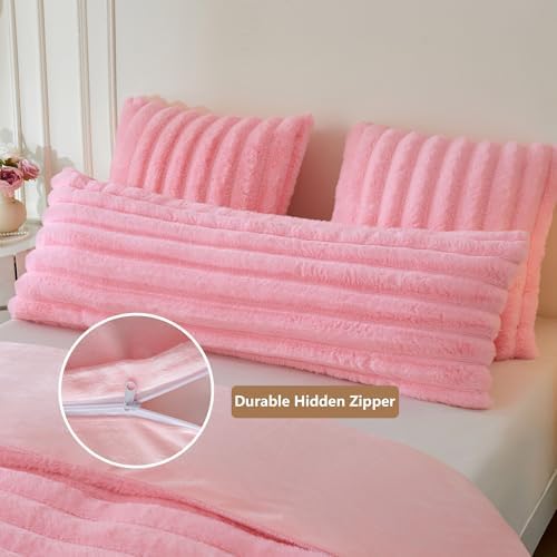 MEGO 20x54 Body Pillow Cover, Fluffy Wide Ribbed Faux Rabbit Fur - Image 4