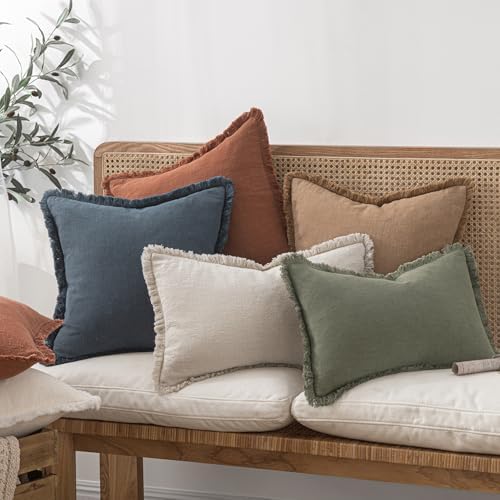 MIULEE Boho Linen Fringe Decorative Throw Pillow Covers Indigo Blue 20x20 - Image 5