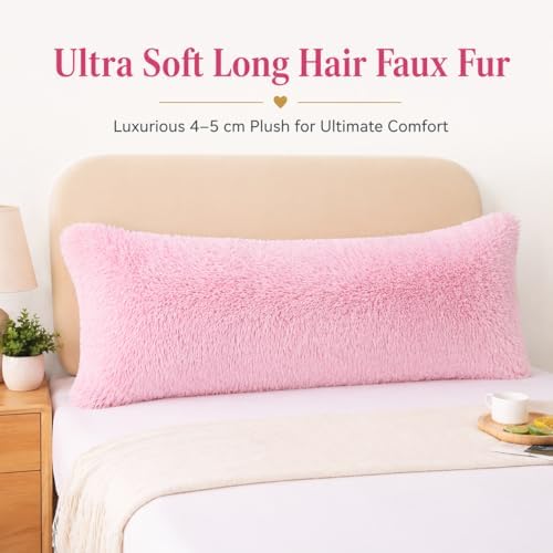 REAFORT Long Hair Faux Fur Body Pillow Cover 21"x54", Hidden Zipper - Image 4