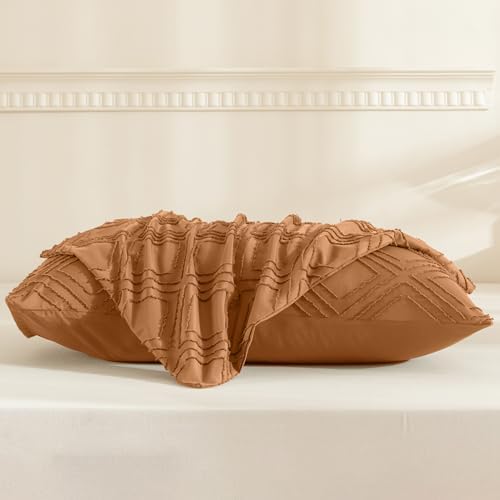 JELLYMONI Rust Grid Tufted Pillowcases King Size - Image 2