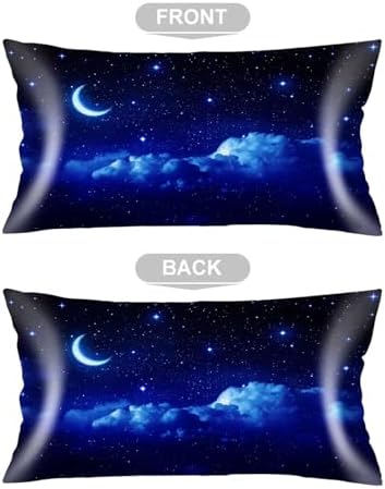 Silk Satin Pillowcase for Hair and Skin, Dark Night Cloud Star Sky Moon Nebula - Image 3