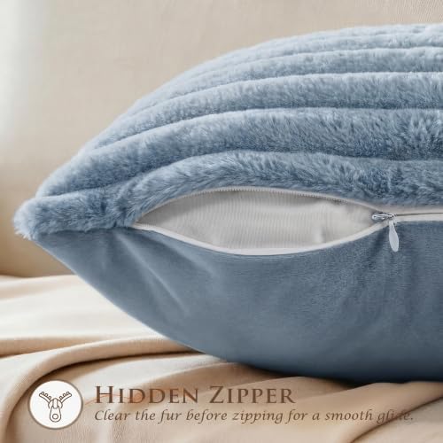 Set of 2 Decorative Throw Pillow Covers 20x20 Faux Fur Light Blue - Image 3