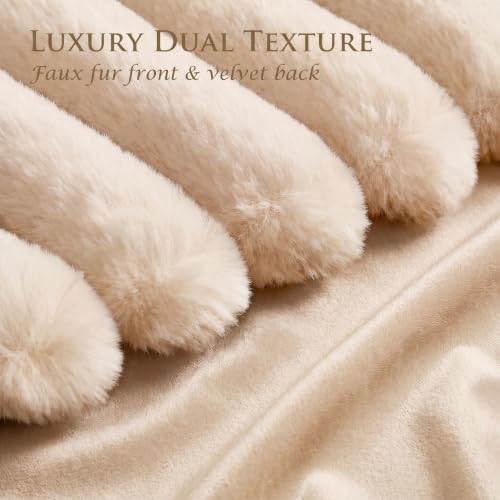 Set of 2 Decorative Throw Pillow Covers 18x18, Faux Fur Apricot - Image 2