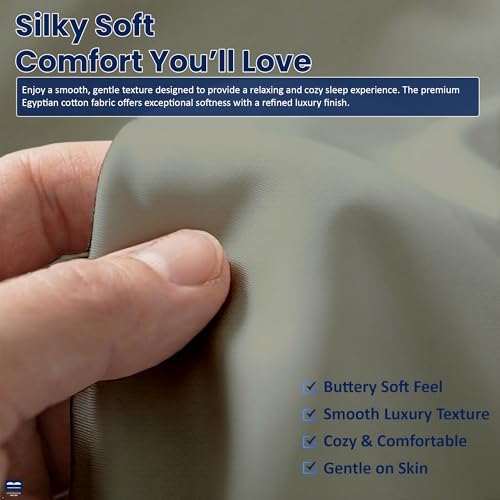 Cottingon 4 Piece RV King Sheets Fits 15" Deep, Egyptian Cotton, Light Grey - Image 4