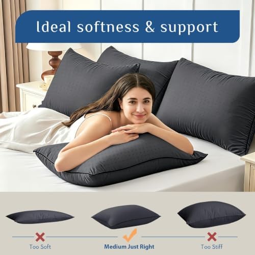 JOLLYVOGUE Black Pillows Standard Size Set of 4, Washable Supportive Firm Full - Image 5