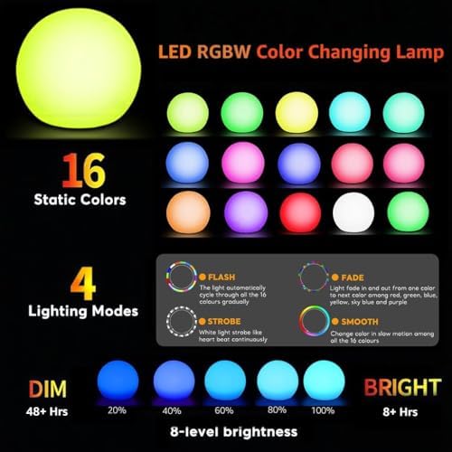 14-inch Globe Floor Lamp,Decorative LED Ball Light,Color Changing Orb Light - Image 3