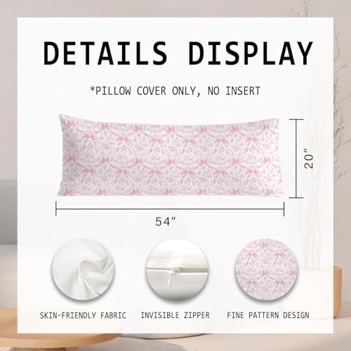 Coquette Pink Bow Chinoiserie Floral 20x54 Body Pillow Cover, Grandmillennial - Image 3
