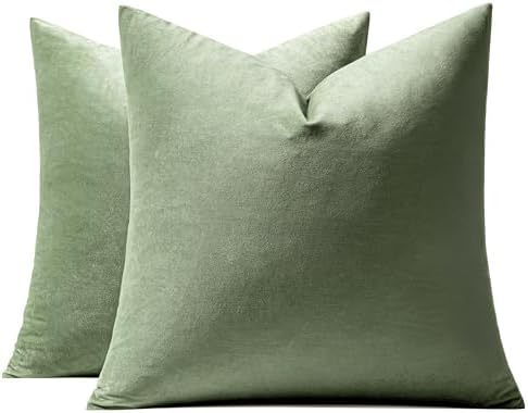 MIULEE 24x24 Inch Pack of 2 Euro Velvet Throw Pillow Covers Sage Green - Image 7