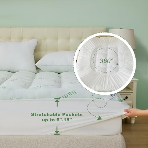 BEDLORE Full Size Mattress Topper Viscose Bamboo, Pillow Top Mattress Pad - Image 6