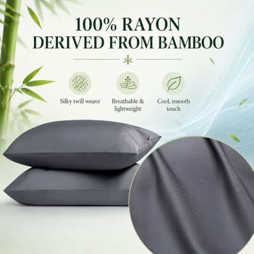 Pillow Cases Set, Rayon from Bamboo, Standard 20"x26" Dark Gray - Image 3