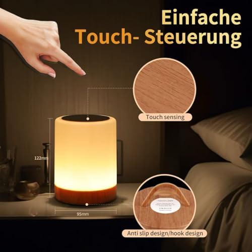 OORUN Touch Bedside Table Lamp,13 RGB Colors & 5 Brightness, USB Rechargeable Desk Lamp, Remote Control Dimmable Light with RGB Color Changing,Portable Lamp for Baby (2 Pack Brown) - Image 2