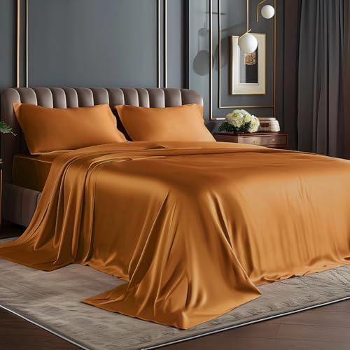 BEDELITE Satin Sheets Twin Size Bed Set, Burnt Orange, 3 Pieces by BEDELITE