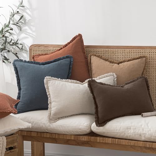 MIULEE Boho Linen Fringe Decorative Fall Pillow Covers Reddish Brown 18x18 - Image 7
