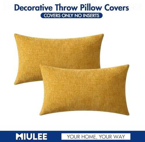 MIULEE Chenille Lumbar Throw Pillow Covers Mustard Yellow 12x20 Pack of 2 - Image 6