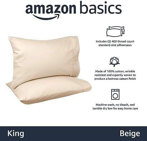 Amazon Basics 400 Thread Count Pure 100% Cotton Pillowcases, Sateen Finish - Image 2
