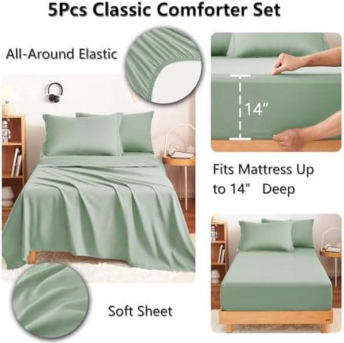 CozyLux Twin Comforter Set 68"x88" Sage Green - Image 5