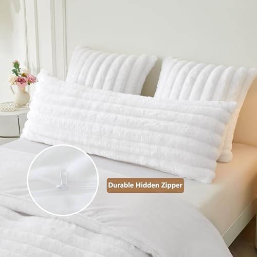 MEGO 20x54 Body Pillow Cover, Soft Wide Ribbed Faux Rabbit Fur - Image 4