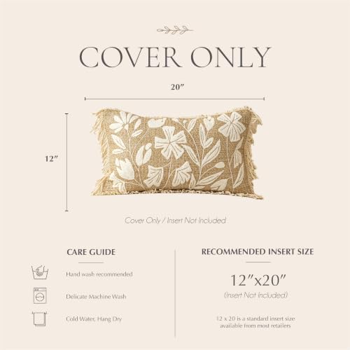 BlissBlush Lumbar Pillow Cover 12x20 Inch Indoor Outdoor, Jute Inspired Floral - Image 6