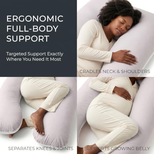 U Shaped Pregnancy Pillow Soft Reversible 55 in White Gray - Image 3