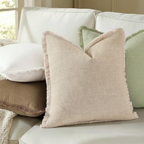 decorUhome Linen Fringe Cream White Throw Pillow Covers 12x20 Set of 2 - Image 6