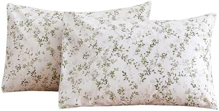 ECOCOTT Pillowcase Queen Size Set of 2, Mini Green Leaves Pattern Printed by ECOCOTT
